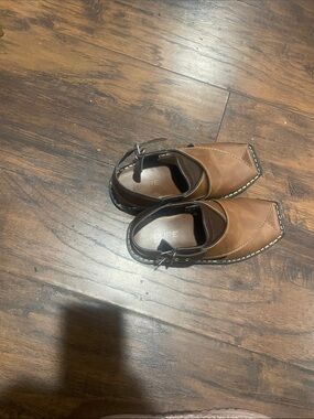 Brown Kids Leather Sandals with Buckle Strap
